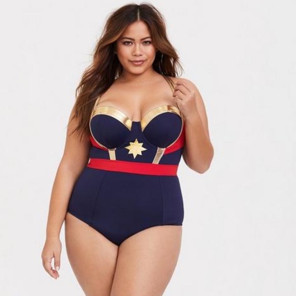 Torrid Her Universe Captain Marvel Wireless One-Piece Swimsuit